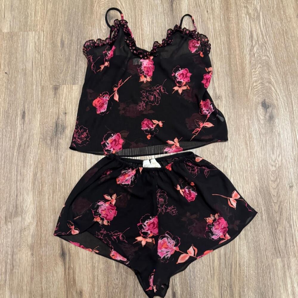 Black and pink floral sheer Nighty Set Small